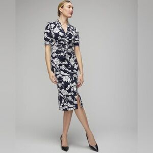 EUC White House Black Market Navy & White Floral Midi Dress in Size 6